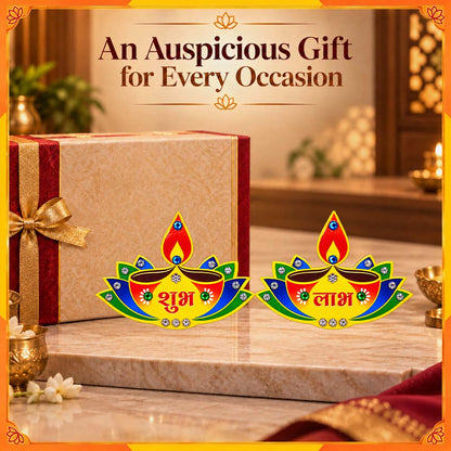 Diya Shubh Labh Decorative Pair | Colourful Diwali Door & Home Entrance Décor
