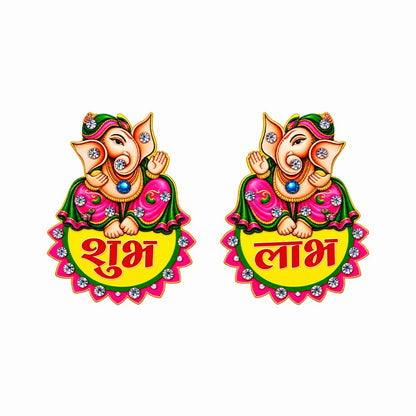 Artistic Ganesha Shubh Labh Decorative Pair | Colourful Diwali Door & Entrance Décor