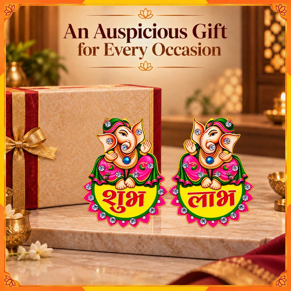 Artistic Ganesha Shubh Labh Decorative Pair | Colourful Diwali Door & Entrance Décor