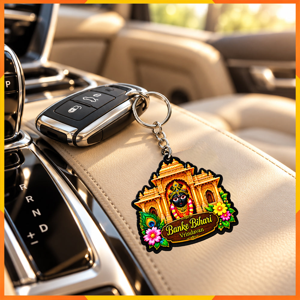 Banke Bihari Vrindavan Temple Keychain | Krishna Devotional Key Ring