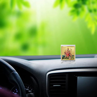 Diviniti 24K Gold Plated Durga Ji Frame For Car Dashboard, Home Decor, Puja, Gift (5.8 x 4.8 CM)
