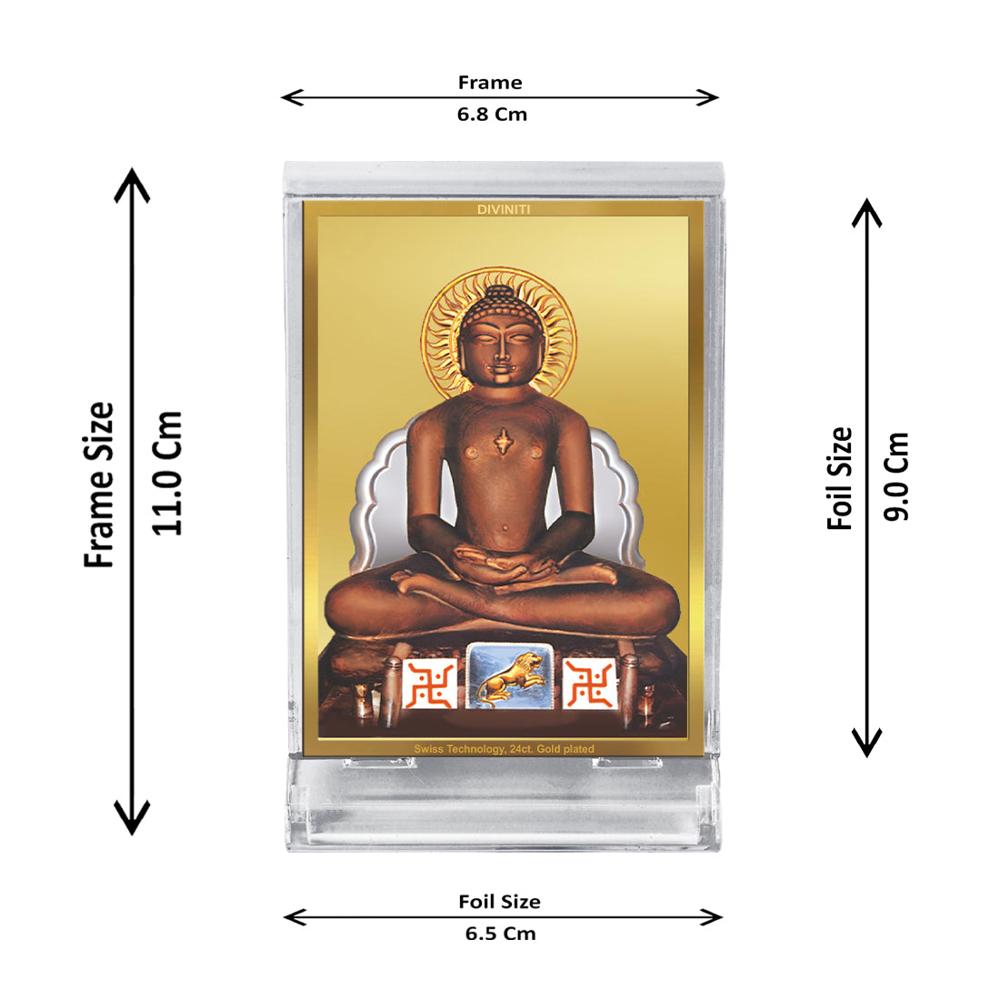 Diviniti 24K Gold Plated Mahavira Frame For Car Dashboard, Home Decor, Festival Gift (11 x 6.8 CM)