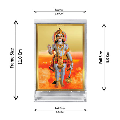 Diviniti 24K Gold Plated God Hanuman Frame For Car Dashboard, Home Decor, Festival Gift (11 x 6.8 CM)