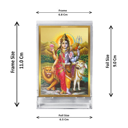 Diviniti 24K Gold Plated Ardhnarishwar Frame For Car Dashboard, Home Decor, Table Top, Gift, Puja (11 x 6.8 CM)