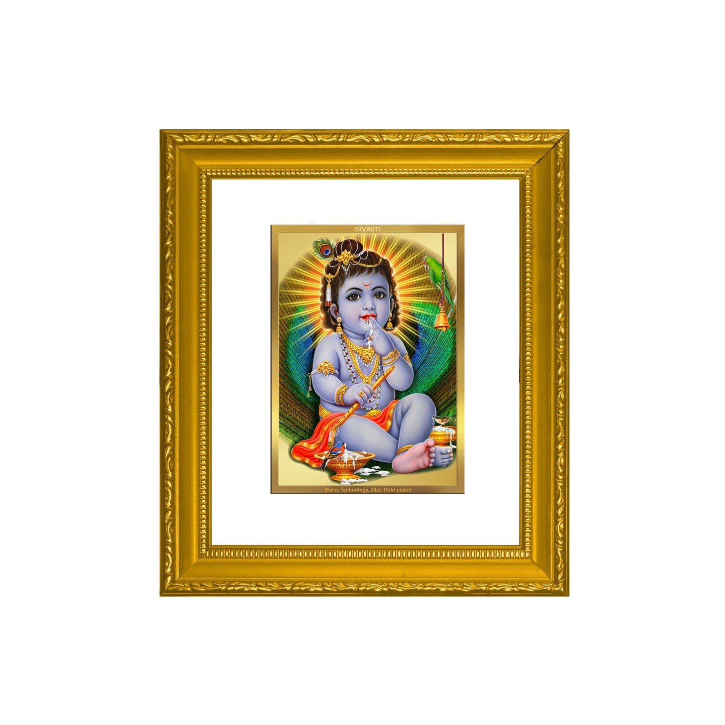 DIVINITI Bal Gopal Gold Plated Wall Photo Frame| DG Frame 101 Wall Photo Frame and 24K Gold Plated Foil| Religious Photo Frame (15.5CMX13.5CM)