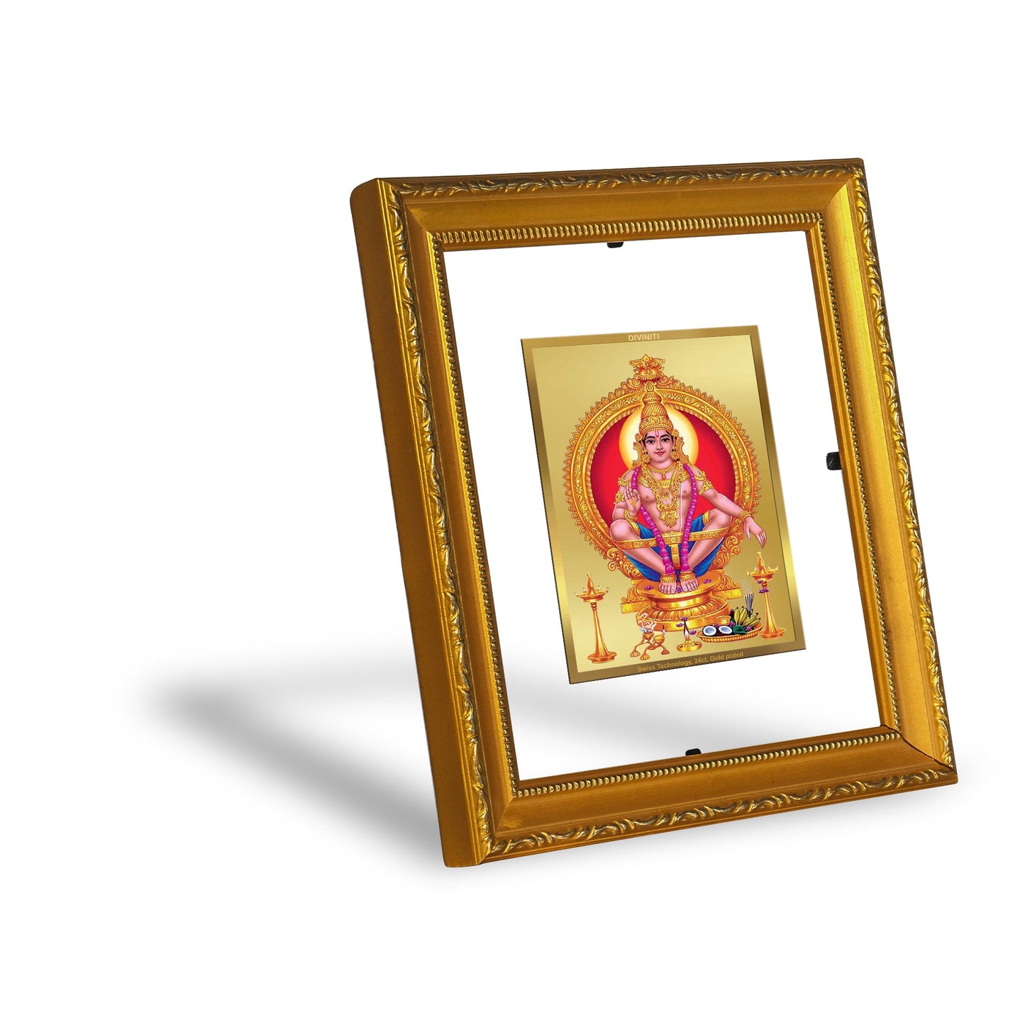 DIVINITI Ayyappan Gold Plated Wall Photo Frame| DG Frame 101 Wall Photo Frame and 24K Gold Plated Foil| Religious Photo Frame Idol For Prayer, Gifts Items (15.5CMX13.5CM)
