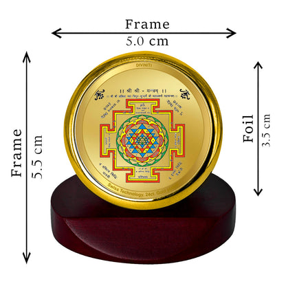 Diviniti 24K Gold Plated Shree Yantra Frame For Car Dashboard, Home Decor, Table Top, Prayer (5.5 x 5.0 CM)