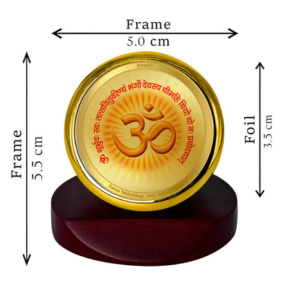 Diviniti 24K Gold Plated Gayatri Mantra Frame For Car Dashboard, Home Decor, Table Top, Prayer (5.5 x 5.0 CM)