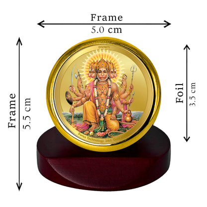 Diviniti 24K Gold Plated Panchmukhi Hanuman Frame For Car Dashboard, Home Decor, Worship (5.5 x 5.0 CM)