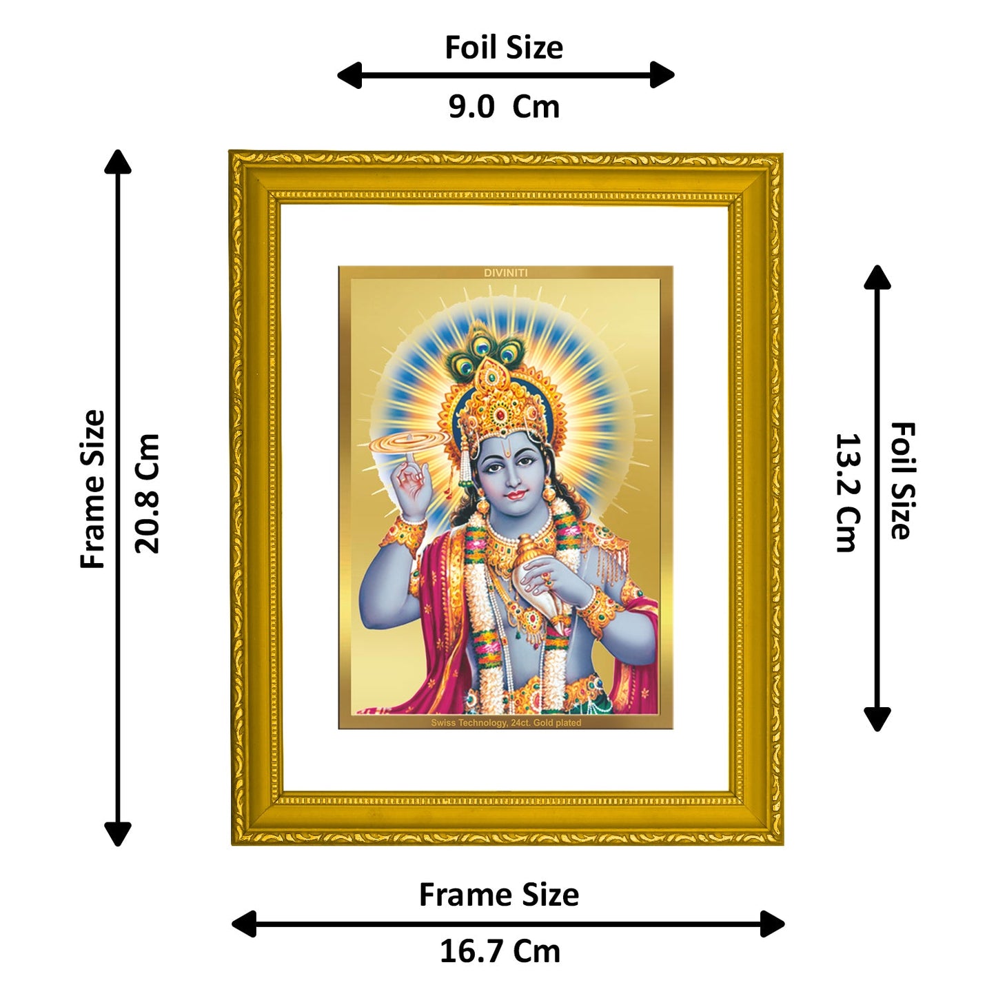 Diviniti 24K Gold Plated Lord Vishnu Photo Frame For Home Decor, Wall Decor, Table, Puja (20.8 x 16.7 CM)