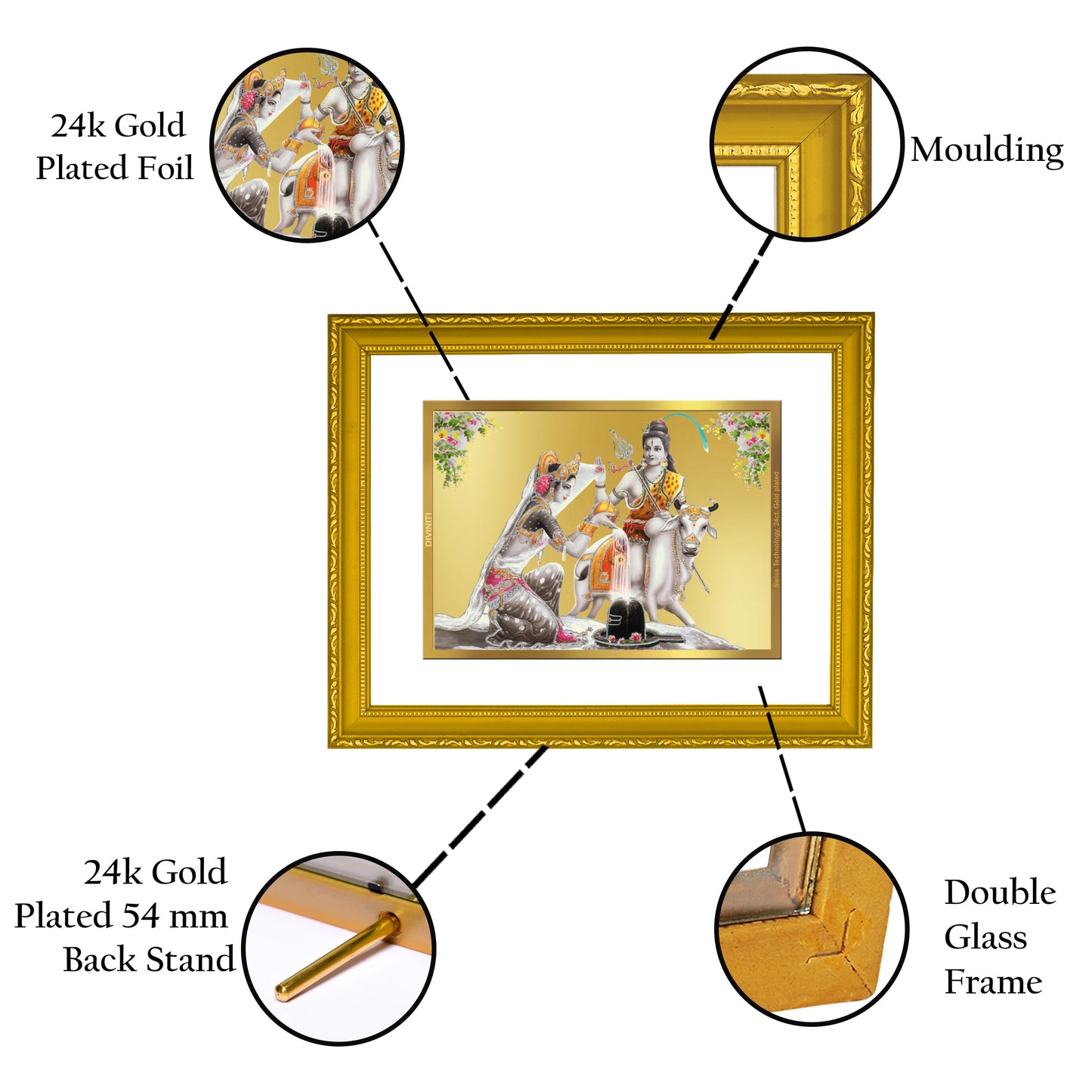 Diviniti 24K Gold Plated Shiva Parvati Photo Frame For Home Decor, Wall Decor, Table, Puja, Gift (20.8 x 16.7 CM)