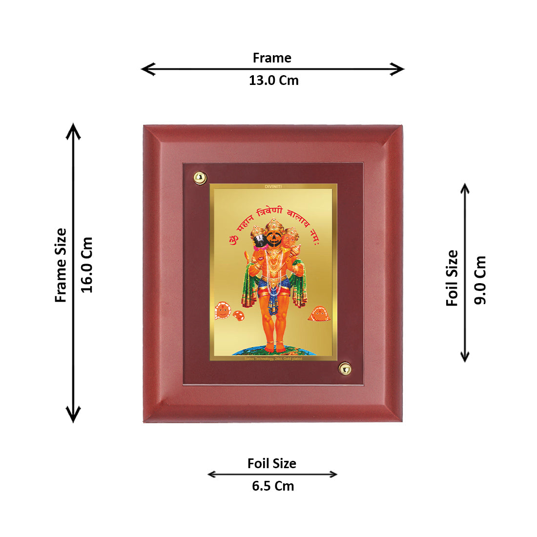 Diviniti 24K Gold Plated Triveni Balaji Photo Frame For Home Decor, Wall Decor, Table, Worship, Gift (16 x 13 CM)