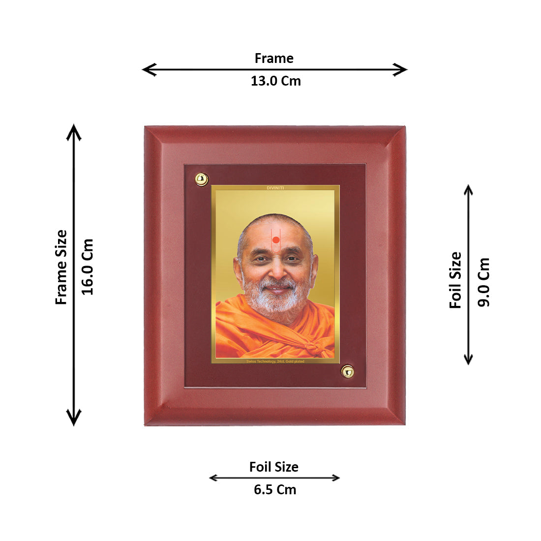 Diviniti 24K Gold Plated Pramukh Swami Photo Frame For Home Decor, Wall Decor, Table Top (16 x 13 CM)