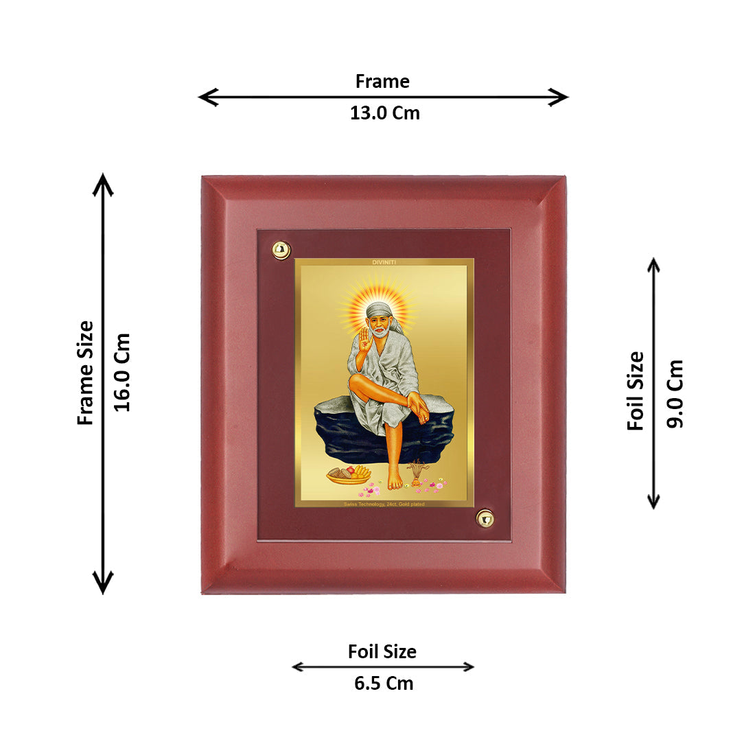 Diviniti 24K Gold Plated Sai Baba Photo Frame For Home Decor, Table Tops, Wall Hanging, Gift (16 x 13 CM)