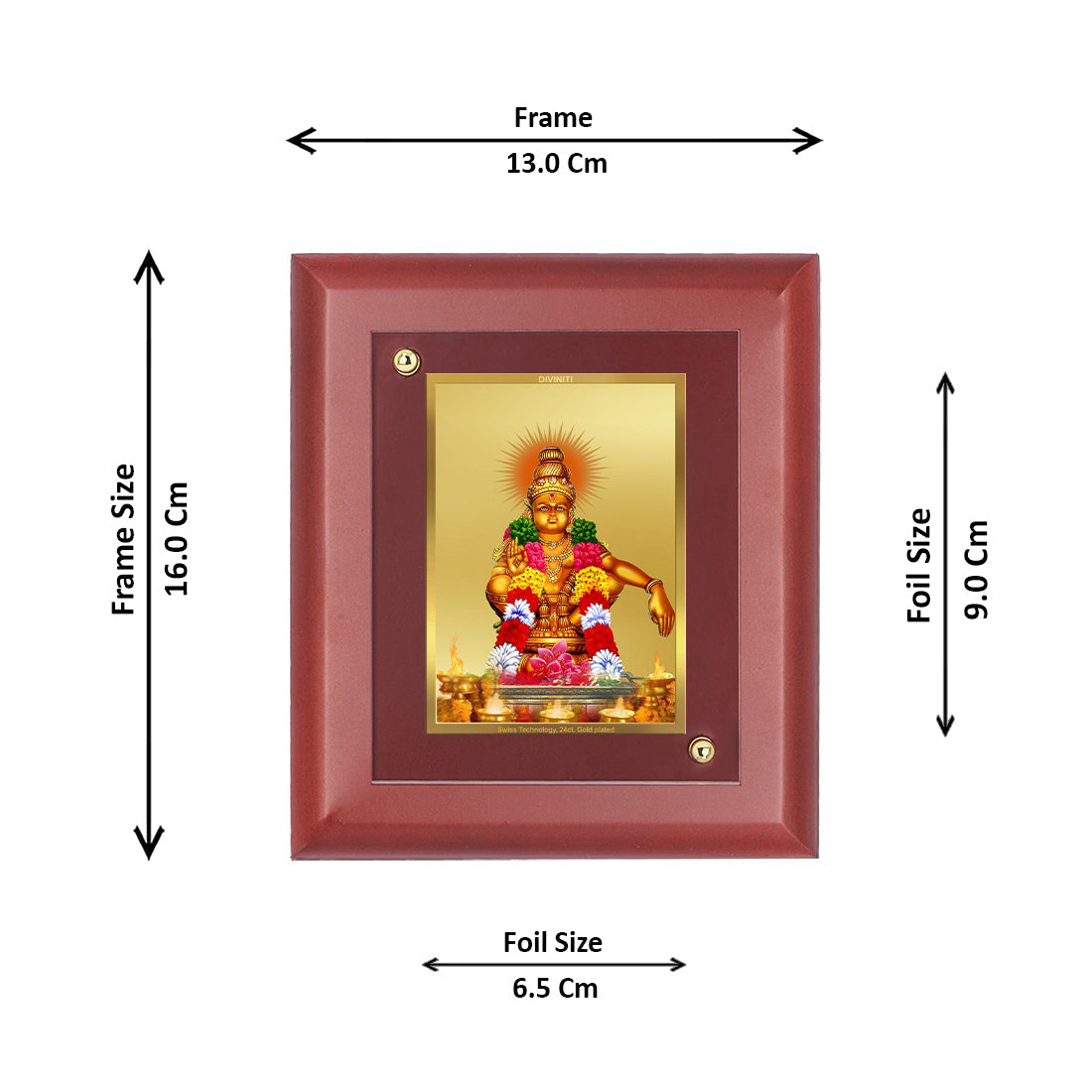 Diviniti 24K Gold Plated Ayyappan Photo Frame For Home Decor Showpiece, Wall Decor, Table Tops, Worship (16 x 13 CM)