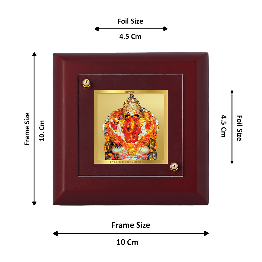 Diviniti 24K Gold Plated Siddhivinayak Photo Frame For Home Decor, Table Tops, Prayer, Gift (10 x 10 CM)