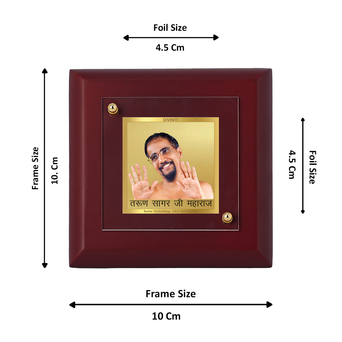 Diviniti 24K Gold Plated Tarun Sagar Ji Photo Frame For Home Decor, Table Top, Gift (10 x 10 CM)