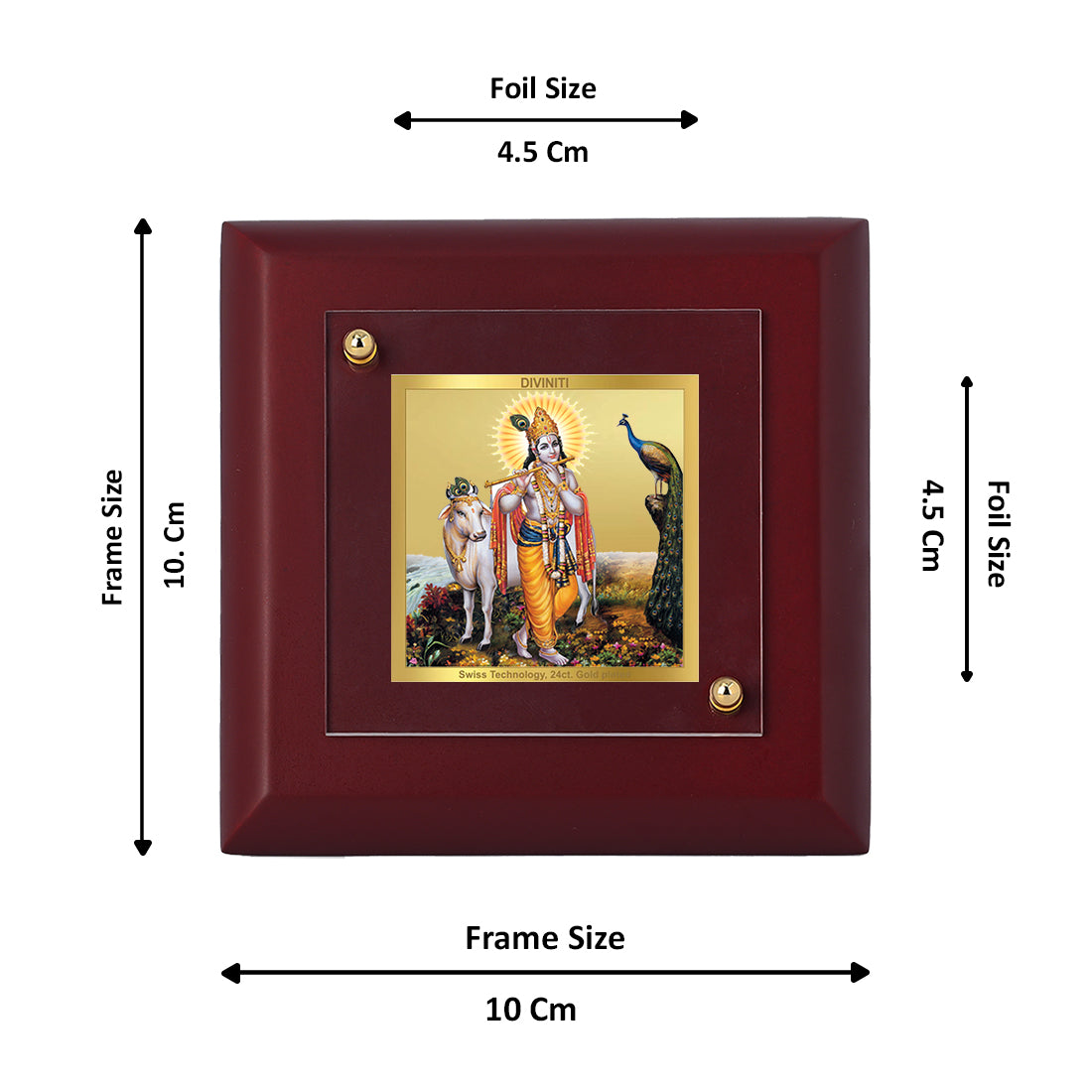Diviniti 24K Gold Plated Krishna Photo Frame For Home Decor, Table Top & Housewarming Gift (10 x 10 CM)