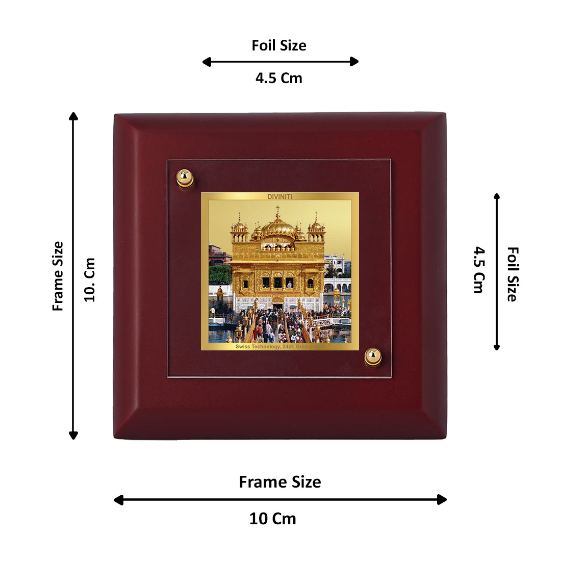 Diviniti 24K Gold Plated Golden Temple Photo Frame For Home Decor Showpiece, Table & Gift (10 x 10 CM)