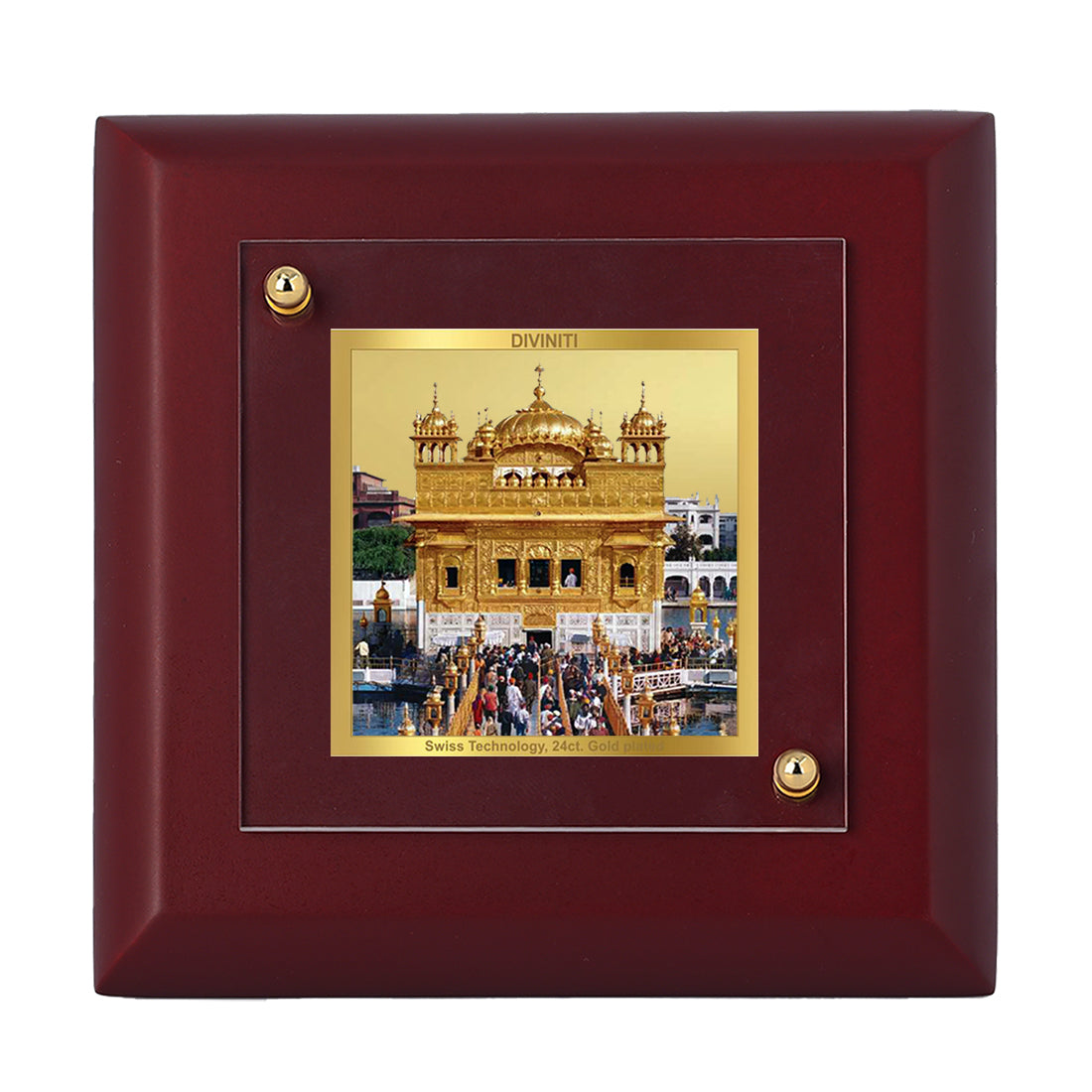 Diviniti 24K Gold Plated Golden Temple Photo Frame For Home Decor Showpiece, Table & Gift (10 x 10 CM)
