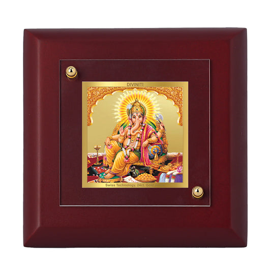 Diviniti 24K Gold Plated Ganesha Photo Frame For Home Decor, Table, Puja Room & Festival Gift (10 x 10 CM)