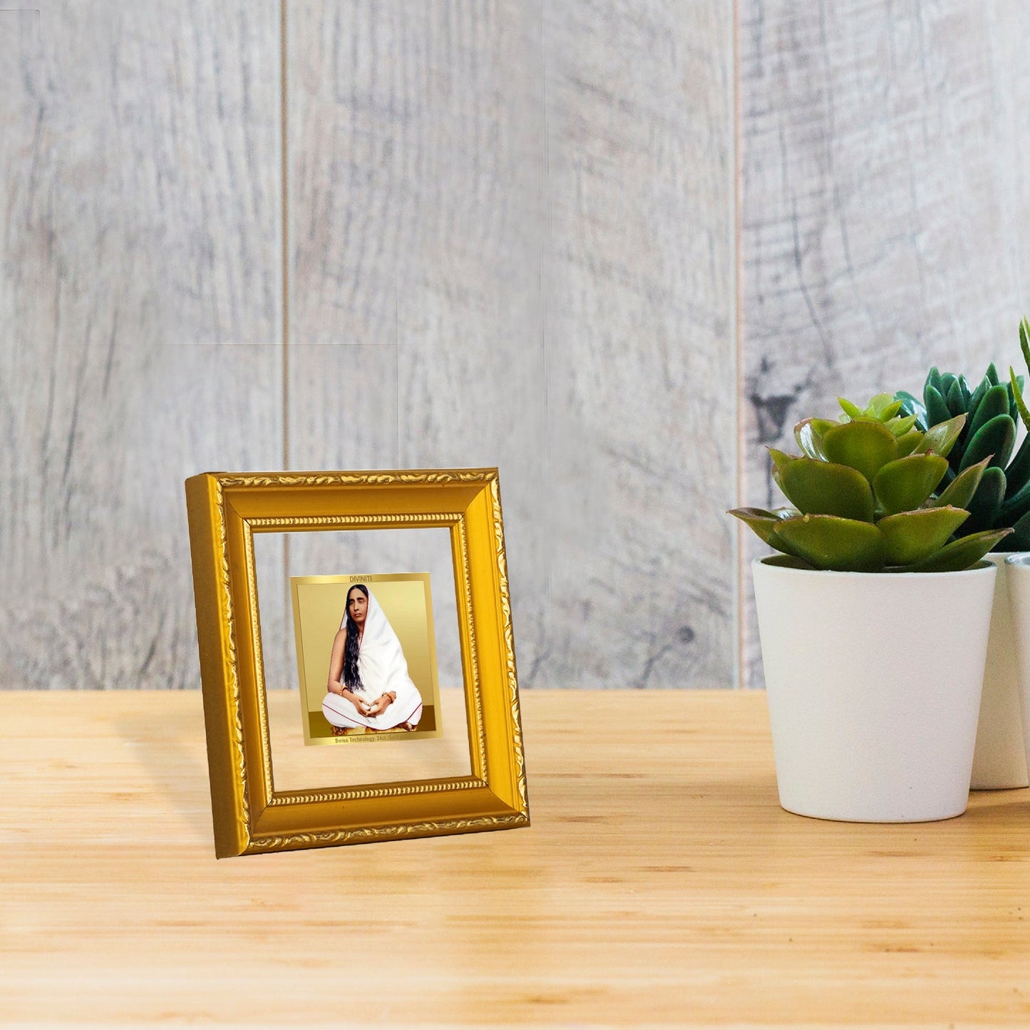 DIVINITI 24K Gold Plated Maa Sarda Photo Frame For Festive Gift, Table Decor (10 X 10 CM)