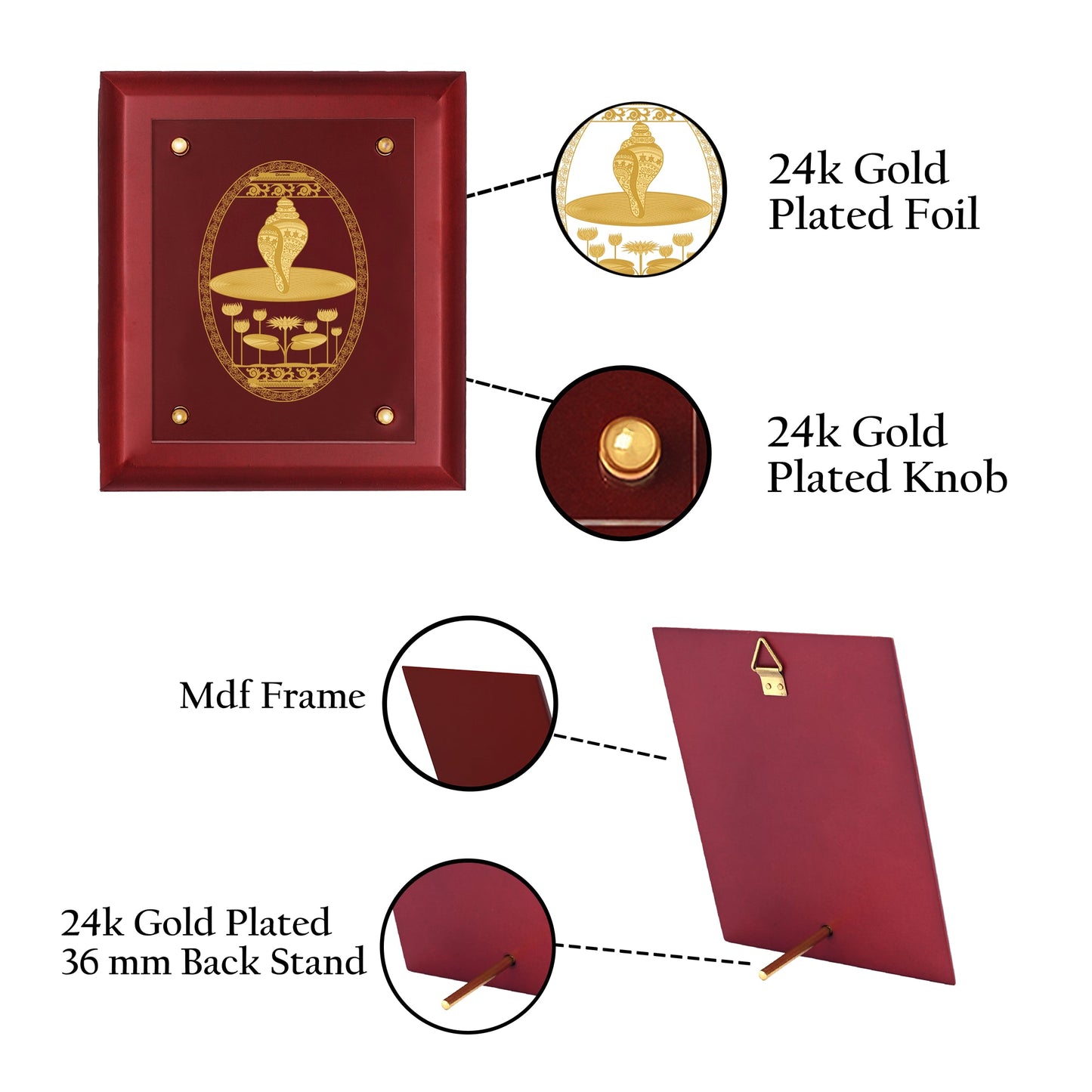 Diviniti 24K Gold Plated SHANKH Wall Hanging for Home| MDF Size 2.5 Photo Frame For Wall Decoration| Wall Hanging Photo Frame For Home Decor, Living Room, Hall, Guest Room