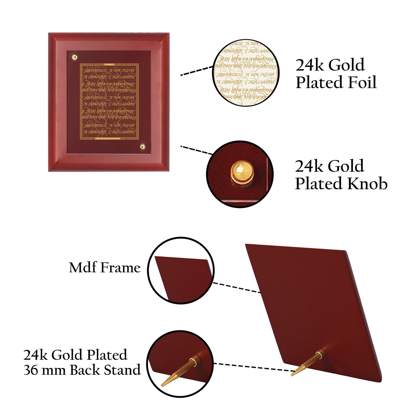 Diviniti 24K Gold Plated GAYATRI MANTRA  Wall Hanging for Home| MDF Size 1 Photo Frame For Wall Decoration| Wall Hanging Photo Frame For Home Decor, Living Room, Hall, Guest Room (16 × 13 cm)