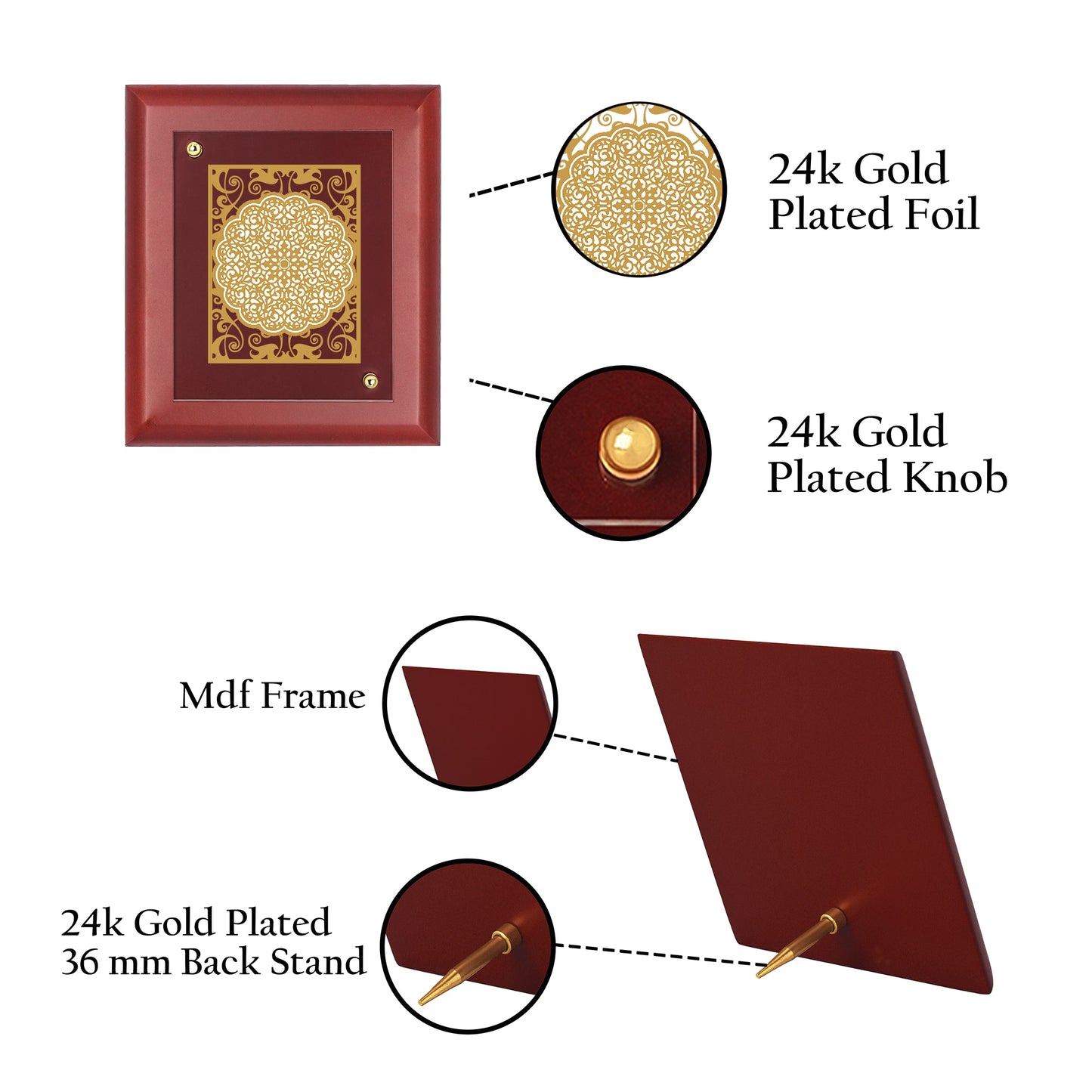 Diviniti 24K Gold Plated FLORAL-3 Wall Hanging for Home| MDF Size 1 Photo Frame For Wall Decoration| Wall Hanging Photo Frame For Home Decor, Living Room, Hall, Guest Room (16 × 13 cm)