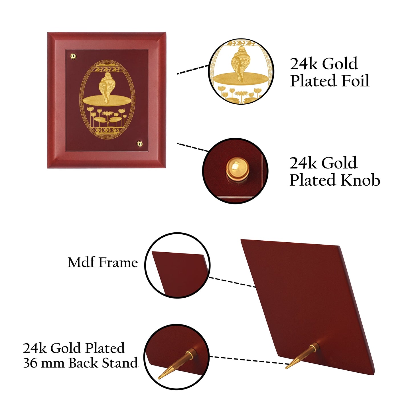 Diviniti 24K Gold Plated SHANKH Wall Hanging for Home| MDF Size 1 Photo Frame For Wall Decoration| Wall Hanging Photo Frame For Home Decor, Living Room, Hall, Guest Room (16 × 13 cm)