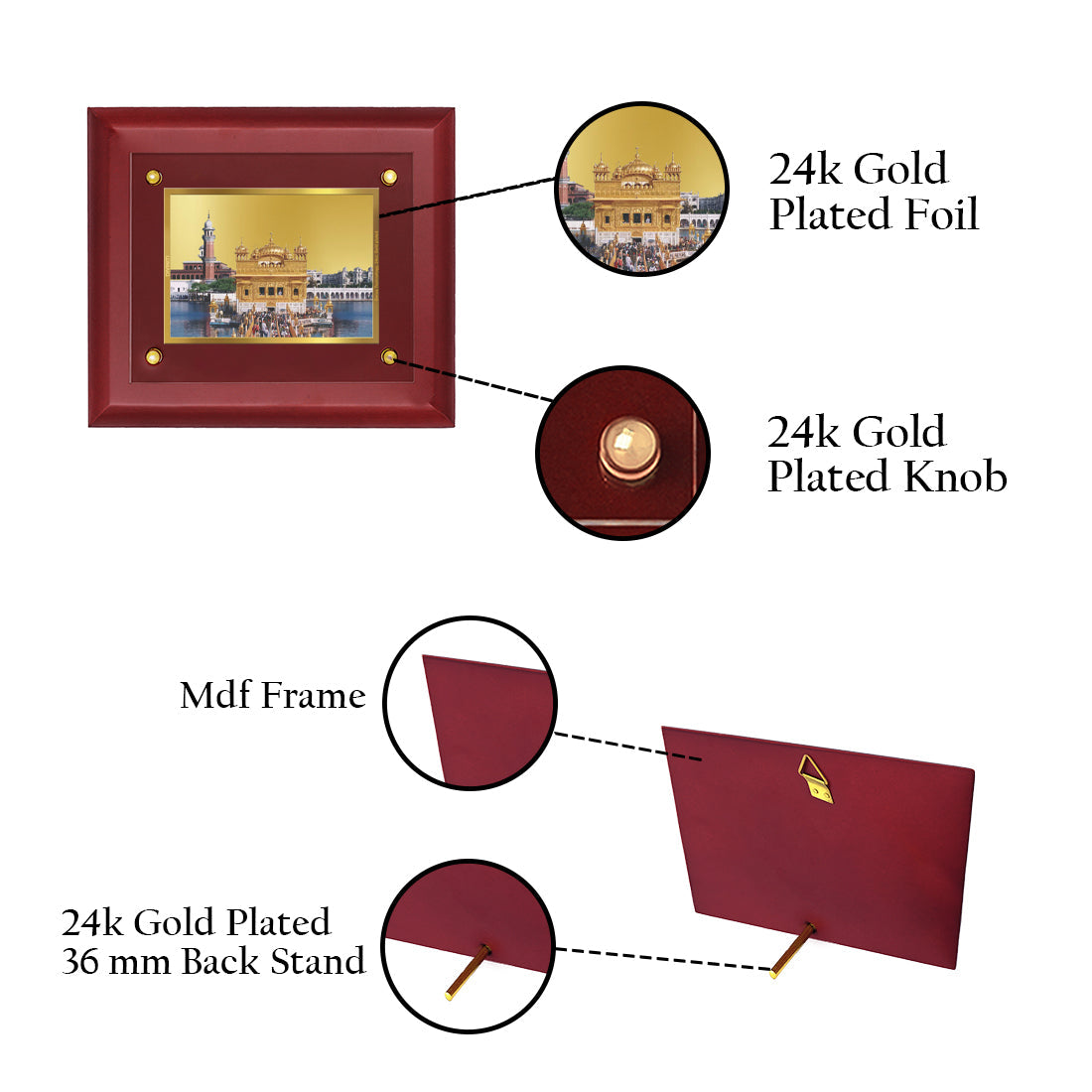 DIVINITI Golden Temple-1 Gold-Plated Wall Photo Frame| MDF 2.5 Wooden Wall Frame with 24K Gold-Plated Foil| Religious Photo Frame Idol For Prayer, Gifts Items (25CMX20CM)