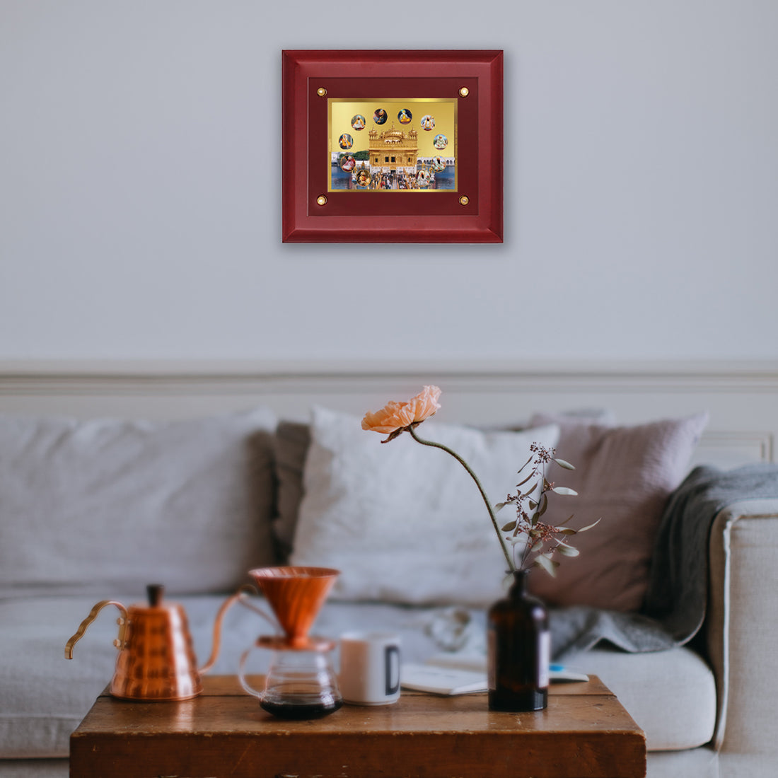 DIVINITI Golden Temple -2 Gold-Plated Wall Photo Frame| MDF 2.5 Wooden Wall Frame with 24K Gold-Plated Foil| Religious Photo Frame Idol For Prayer, Gifts Items (25CMX20CM)