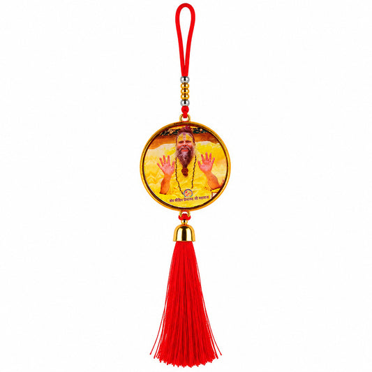 Premanand Ji Maharaj Ji Hanging Dangler with Red Tassel | Spiritual Car & Home Hanging | Devotional Gift