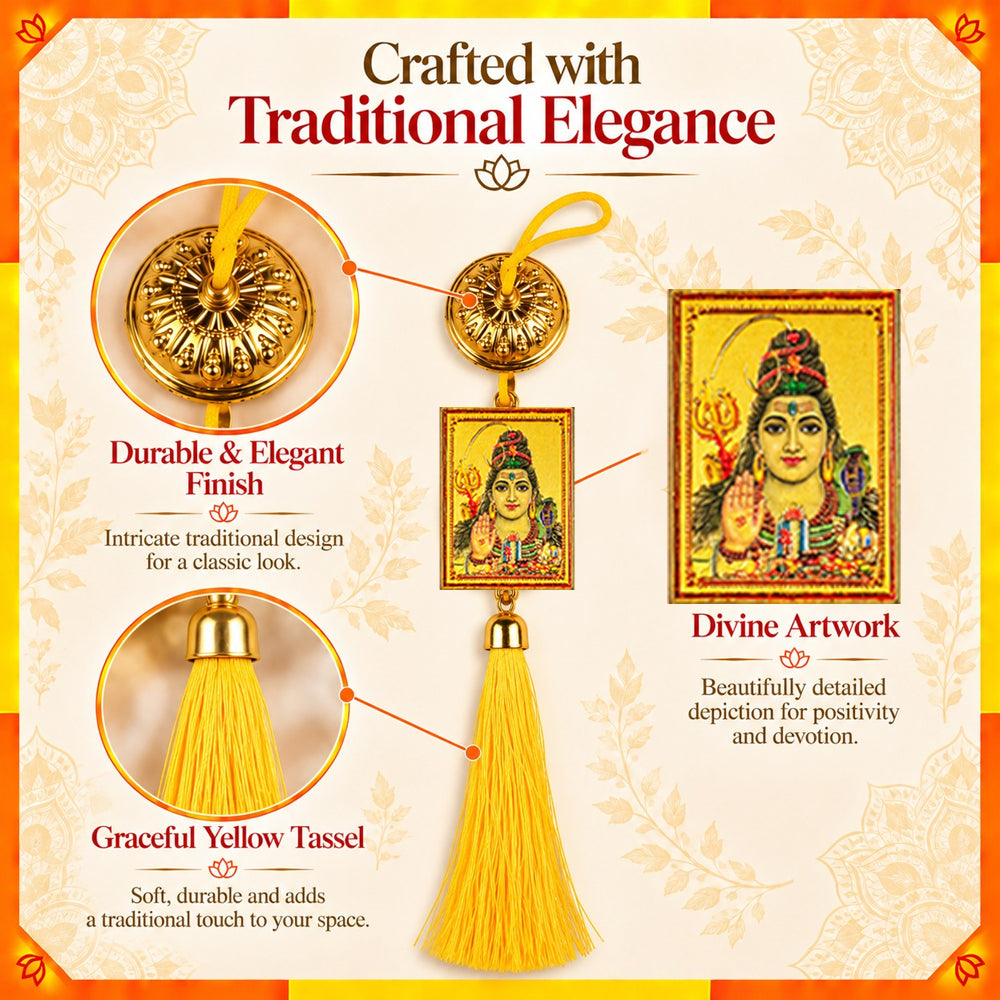 Lord Shiva Hanging Dangler with Yellow Tassel | Mahadev Spiritual Car & Home Hanging | Devotional Gift