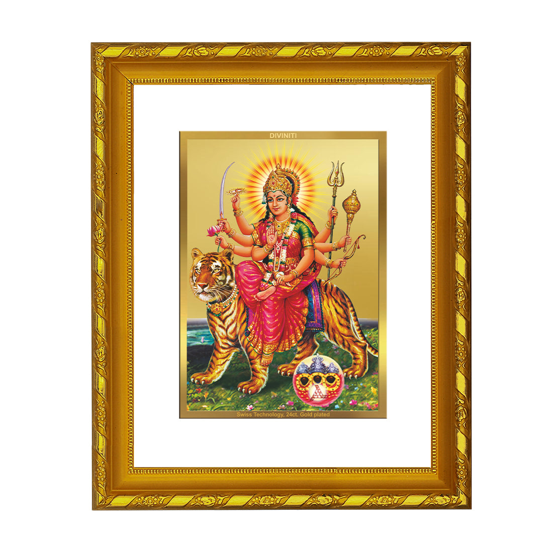 DIVINITI 24K Gold Plated Durga Ji Photo Frame For Home Decor, Puja, Festive Gift (21.5 X 17.5 CM)