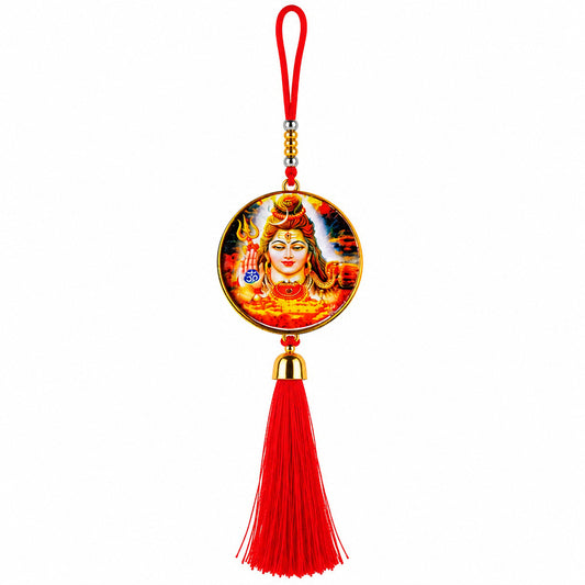Lord Shiva Hanging Dangler with Red Tassel | Mahadev Spiritual Car & Home Hanging | Devotional Gift