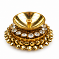 Gold-Tone Decorative Diya with Crystal Embellishments | Puja & Home Décor