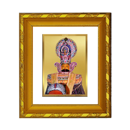 DIVINITI 24K Gold Plated Khatu Shyam Photo Frame For Home Wall Decor, TableTop, Puja (15.0 X 13.0 CM)