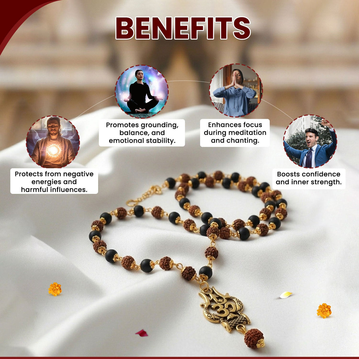 Rudraksha Karungali Mala with Trishul Pendant
