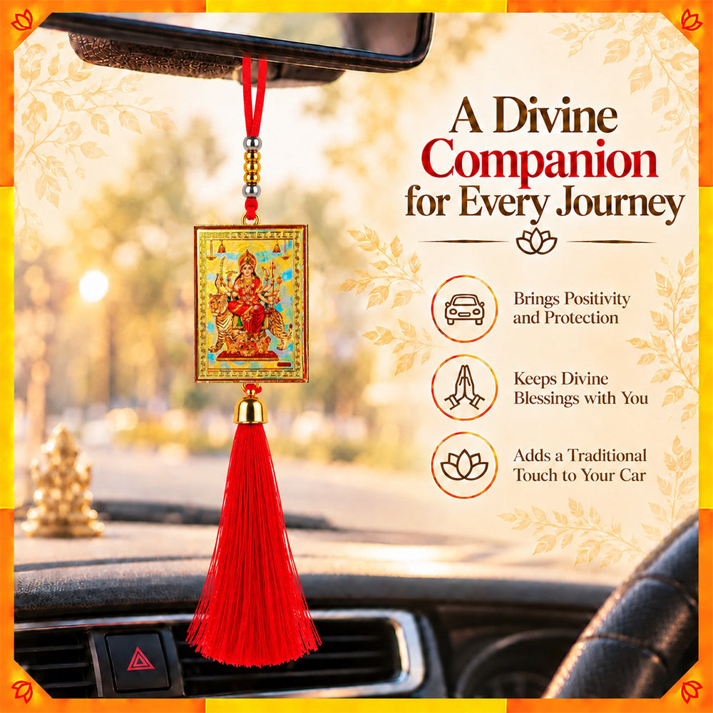 Maa Durga Hanging Dangler with Red Tassel | Spiritual Car & Home Hanging | Navratri Gift