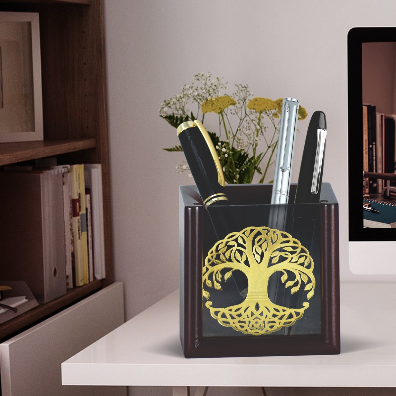 24K Gold Custom MDF Pen Holder for Gifting