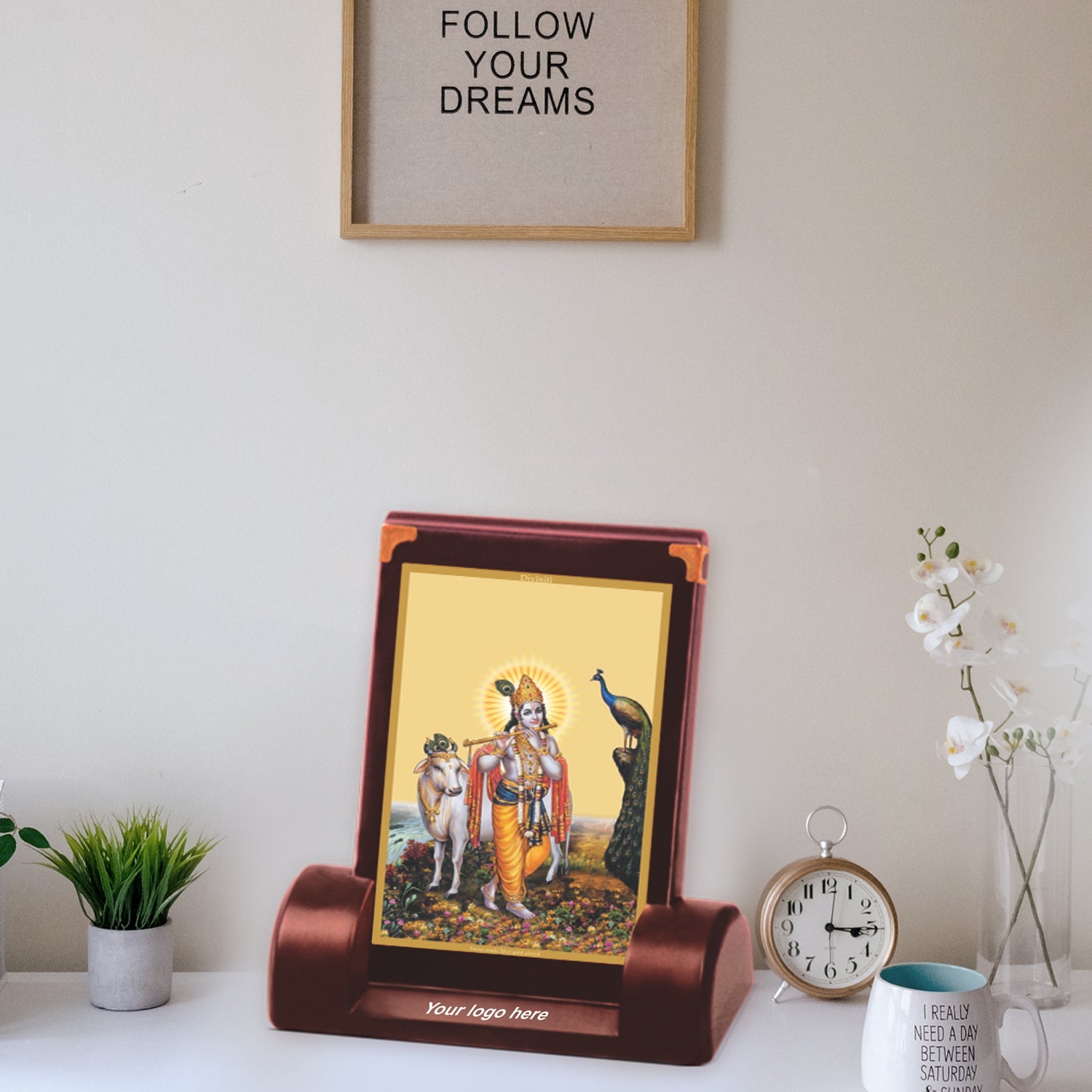 24K Gold Plated Krishna Photo Frame for Corporate Gifts