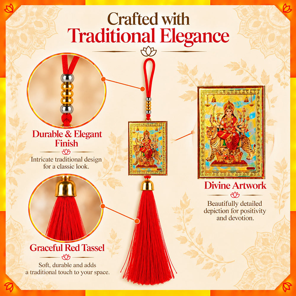 Maa Durga Hanging Dangler with Red Tassel | Spiritual Car & Home Hanging | Navratri Gift