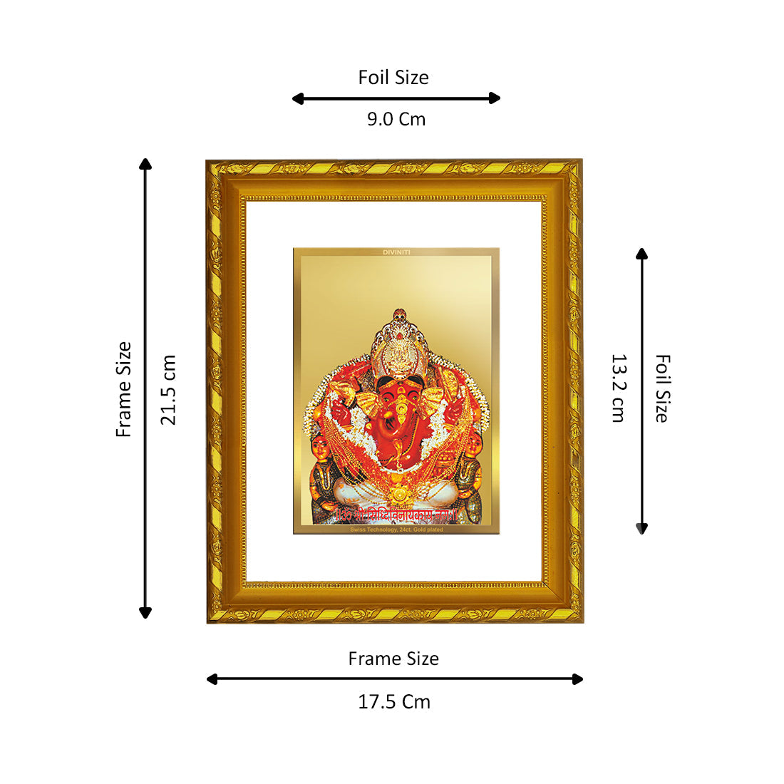 DIVINITI 24K Gold Plated Siddhivinayak Photo Frame For Home Decor, Worship, Festival (21.5 X 17.5 CM)