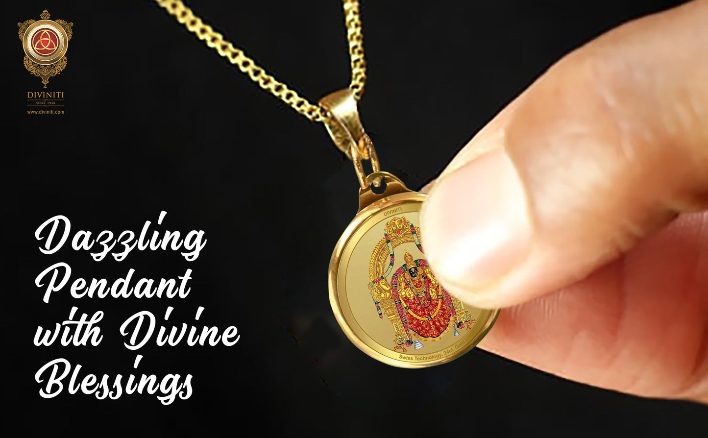 Diviniti 24K Double sided Gold Plated Pendant  Padmawati & Balaji|28 MM Flip Coin (1 PCS)