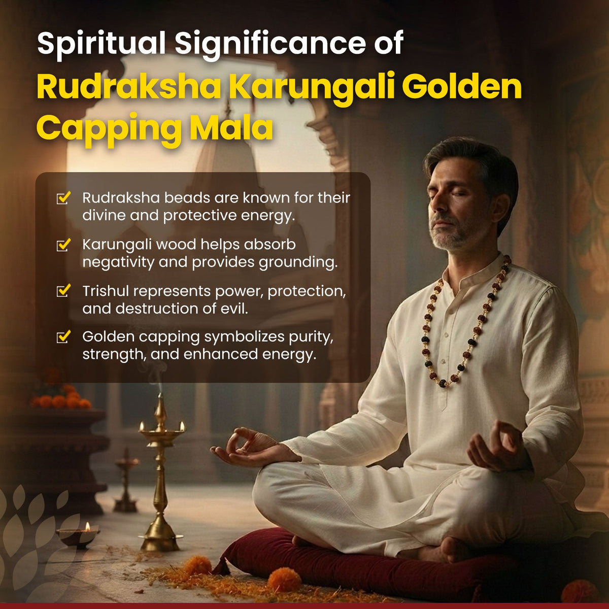 Rudraksha Karungali Golden Capping Mala