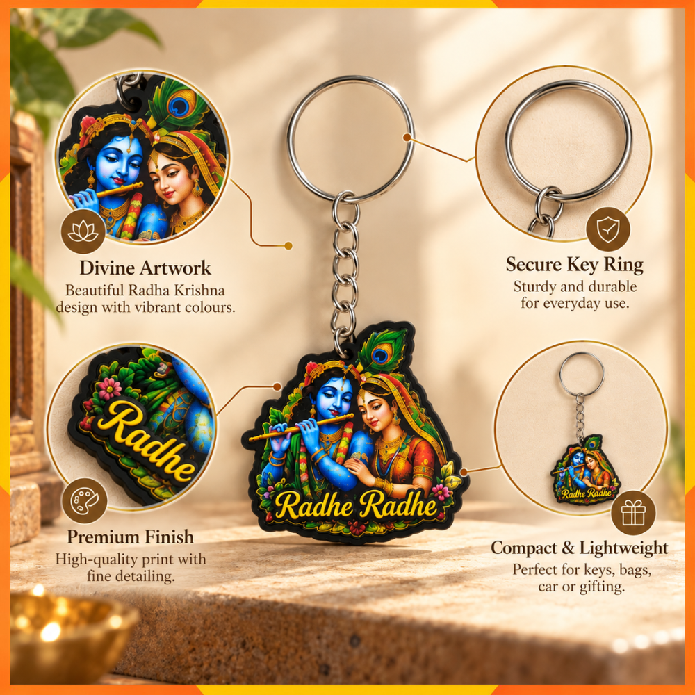 Radha Krishna Devotional Keychain | Spiritual Key Ring | Gift