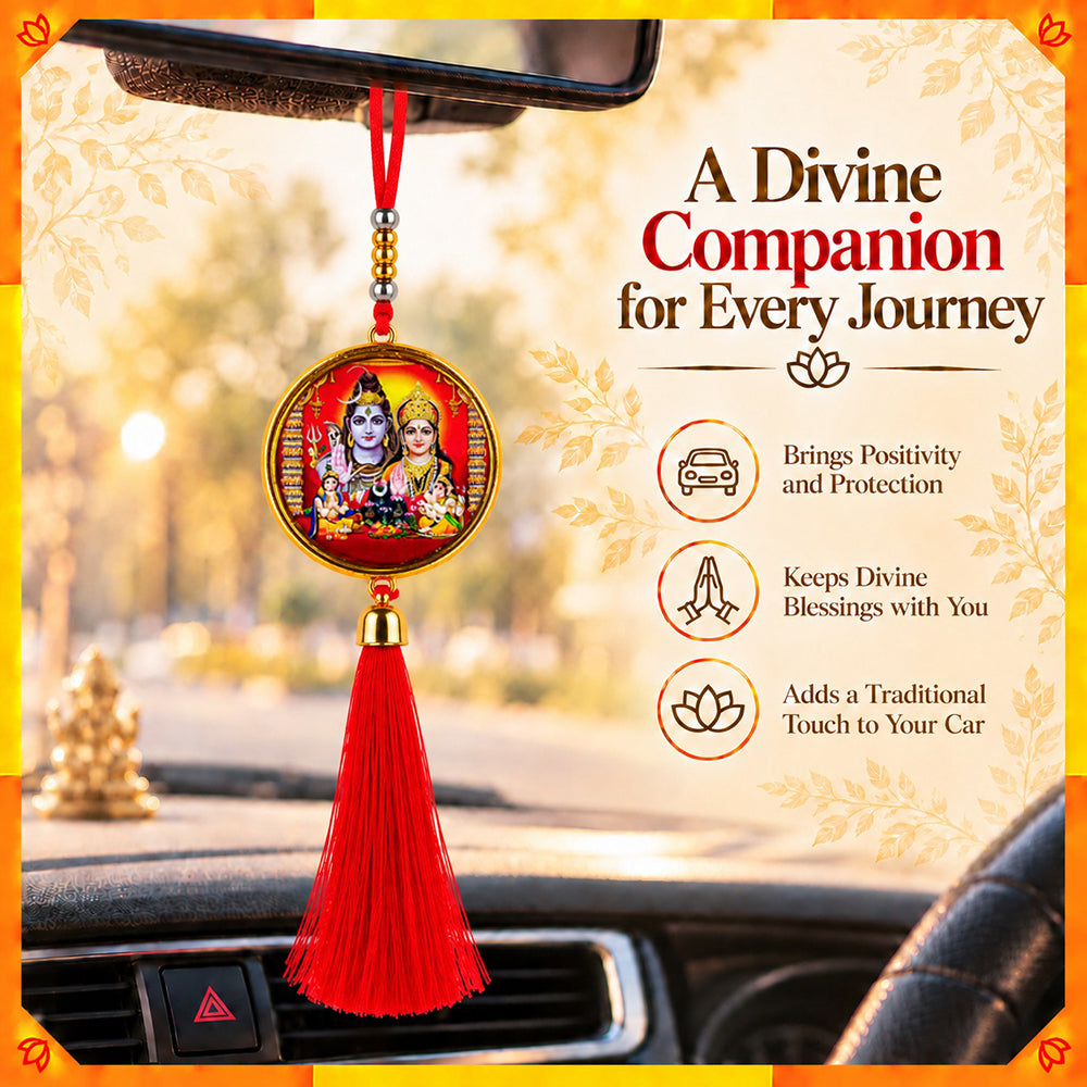 Shiv Parivar Hanging Dangler with Red Tassel | Spiritual Car & Home Hanging | Devotional Gift