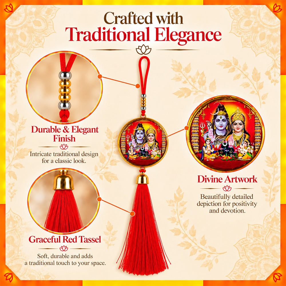 Shiv Parivar Hanging Dangler with Red Tassel | Spiritual Car & Home Hanging | Devotional Gift