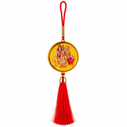 Shiv Parvati Ganesha Hanging Dangler with Red Tassel | Spiritual Car & Home Hanging | Devotional Gift